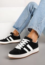 Czarne Sneakersy Ozdobione Paskami Dolirenna. Czarne obuwie sportowe damskie Renee, na lato, z jeansu, bez zapięcia. Za 74.99 zł.