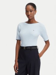 Tommy Hilfiger Sweter Fine Gg Cable Boat WW0WW50103 Niebieski jasny Regular Fit. Niebieskie swetry klasyczne damskie Tommy Hilfiger, xs, z bawełny, bez kołnierzyka. Za 489.99 zł.