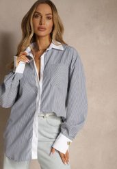 Biało-Czarna Wiskozowa Koszula Oversize z Kieszenią i Metalicznymi Aplikacjami Liseloria. Czarne koszule damskie Renee, s, z aplikacjami, z jeansu, eleganckie, bez kołnierzyka, bez ramiączek. Za 109.99 zł.