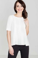 Elegancka Ecru Bluzka z Kontrafałdami z Przodu. Czerwone bluzki damskie Katrus, m, bez wzorów, z materiału, eleganckie, bez kołnierzyka, bez ramiączek. Za 199.00 zł.