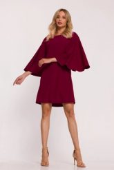 Elegancka sukienka trapezowa z bufiastymi rękawami bordowa. Czerwone sukienki damskie Stylove, bez wzorów, eleganckie, bez ramiączek. Za 329.00 zł.
