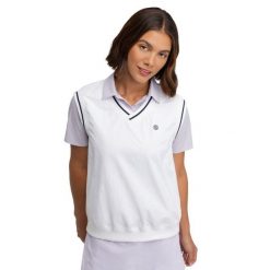 Damska wiatroszczelna kamizelka golfowa Siroko Grace White. Białe kamizelki damskie SIROKO, bez wzorów, bez kaptura. Za 211.00 zł.