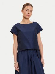 Weekend Max Mara Bluzka Parana 2425166021 Granatowy Relaxed Fit. Niebieskie bluzki damskie Weekend Max Mara, bez wzorów, z bawełny, bez kołnierzyka, bez ramiączek. W wyprzedaży za 329.99 zł.