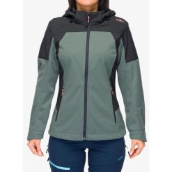 Kurtka softshell damska CMP Larisa. Zielone kurtki sportowe damskie CMP, bez wzorów, z softshellu, bez kaptura. Za 314.99 zł.