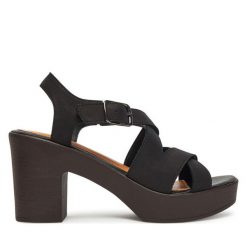 Sandały Lasocki. Czarne sandały damskie Lasocki, bez wzorów, bez obcasa, na słupku, bez zapięcia. Za 169.99 zł.