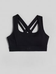 4F Biustonosz do jogi z niskim wsparciem damski - czarny S. Czarne biustonosze sportowe damskie 4F, bez wzorów, z gumy. Za 149.99 zł.