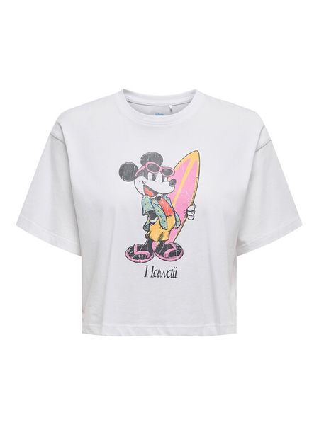 ONLY T-Shirt Mickey Minnie 15348126 Biały Regular Fit. Białe t-shirty damskie Only, s, bez wzorów, z bawełny, bez kołnierzyka. Za 59.99 zł.