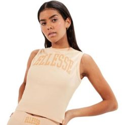 Koszulka treningowa damska Ellesse Fliss Bra Top. Brązowe koszulki damskie Ellesse, bez wzorów, z bawełny, bez kołnierzyka, bez ramiączek. Za 77.05 zł.