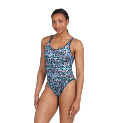 Strój pływacki jednoczęściowy damski Zoggs Namibia Masterback. Niebieskie kombinezony damskie Zoggs, l, bez wzorów, sportowe, bez kołnierzyka, bez ramiączek. W wyprzedaży za 119.99 zł.
