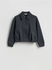 Rozpinana bluza - ciemnoszary. Szare bluzy damskie Reserved, l, bez wzorów, z bawełny, bez kaptura. Za 119.99 zł.