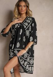 Granatowa Sukienka z Wiskozy w Stylu Boho Virisna. Niebieskie sukienki damskie Renee, z aplikacjami, z wiskozy, boho, bez ramiączek. W wyprzedaży za 55.99 zł.
