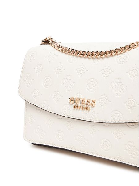 Guess Torebka Phoebe HWPD96 65210 Biały. Białe listonoszki damskie Guess, z aplikacjami, ze skóry, bez dodatków. Za 309.99 zł.