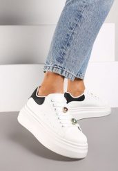 Czarne Sneakersy na Platformie z Aplikacjami na Sznurówkach Neveahra. Czarne obuwie sportowe damskie Renee, z materiału, bez zapięcia. Za 89.99 zł.