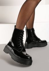 Czarne Botki Workery na Grubej Podeszwie Edaliana. Czarne botki damskie Born2be, z jeansu, biznesowe, bez obcasa, na płaskiej podeszwie, bez zapięcia. Za 169.99 zł.