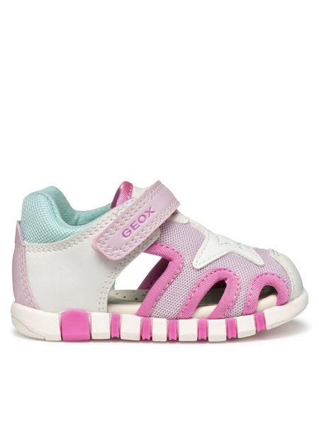 Geox Sandały B Sandal Iupidoo B5517C 0BC14 C0563 Biały. Białe sandały dziewczęce Geox, ze skóry, bez obcasa, bez zapięcia. Za 239.99 zł.