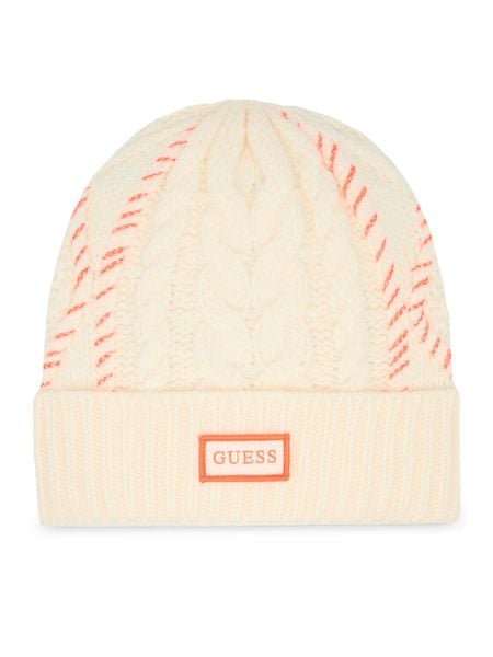 Guess Czapka AW9972 WOL01 Écru. Czapki damskie Guess, na zimę, z aplikacjami, z materiału. Za 99.99 zł.