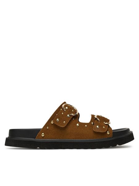 DeeZee Klapki 86009-13 Brązowy. Brązowe klapki damskie DeeZee, bez wzorów, z materiału, bez obcasa, bez zapięcia. Za 125.99 zł.