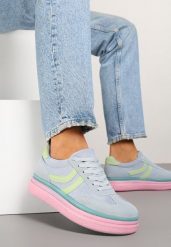 Niebiesko-Różowe Sneakersy Typu Kultowe Tenisówki na Niskiej Platformie Olritia. Niebieskie obuwie sportowe damskie Renee, z materiału, bez zapięcia, tenisowe. Za 79.99 zł.