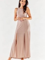 Sukienka Model A549 Beige - awama. Brązowe sukienki damskie Awama, bez wzorów, z elastanu, eleganckie, bez ramiączek. Za 334.28 zł.