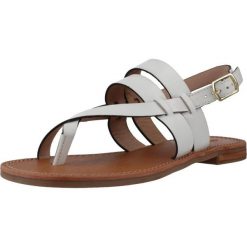 Sandały GEOX D MADDALUSIA Biały. Białe sandały damskie Geox, bez wzorów, ze skóry, bez obcasa, bez zapięcia. Za 300.99 zł.