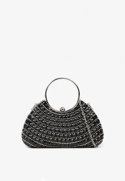 Czarna Torebka Wieczorowa z Okrągłym Uchwytem i Cyrkoniami Yurelle. Czarne torebki klasyczne damskie Born2be, bez dodatków. Za 99.99 zł.