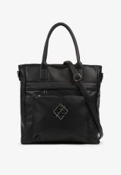 Czarna Torebka Shopperka z Metaliczną Aplikacją i Dodatkowym Paskiem na Ramię Idalenna. Czarne shopper bag Born2be, z jeansu, na ramię, zdobione, bez dodatków. Za 99.99 zł.