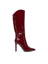 DeeZee Kozaki 197-6 Bordowy. Czerwone kozaki damskie DeeZee, z materiału, bez obcasa, na szpilce, bez zapięcia. Za 249.99 zł.