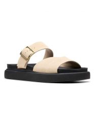 Clarks Skórzane klapki "Aristella" w kolorze kremowym rozmiar: 40. Brązowe klapki damskie Clarks, bez wzorów, z otwartym noskiem, bez obcasa, bez zapięcia. Za 223.46 zł.