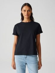 OPUS Koszulka w kolorze czarnym rozmiar: 36. Czarne bluzki damskie Opus, bez wzorów, z bawełny, bez kołnierzyka, bez ramiączek. Za 78.99 zł.