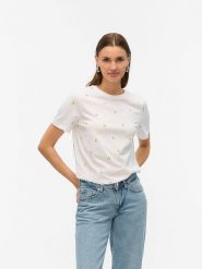 Vero Moda Koszulka w kolorze białym rozmiar: M. Białe bluzki damskie Vero Moda, m, bez wzorów, z bawełny, bez kołnierzyka, bez ramiączek. Za 54.95 zł.