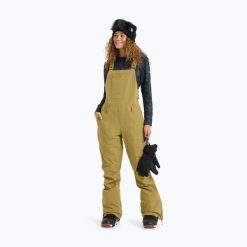 Spodnie snowboardowe damskie ROXY Rideout Bib. Brązowe spodnie sportowe damskie Roxy, m, bez wzorów, z materiału, z podwyższonym stanem, narciarskie, Primaloft. Za 1,166.95 zł.