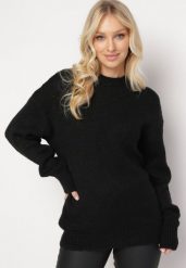Czarny Klasyczny Sweter z Wełną Wykończony Ściągaczami Susa. Czarne swetry klasyczne damskie Born2be, l, z wełny, bez kołnierzyka. Za 84.99 zł.
