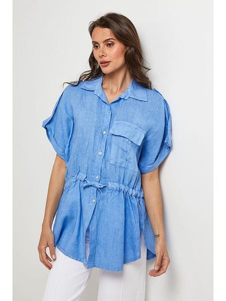 Lin Passion Lniana bluzka w kolorze błękitnym rozmiar: 34/36. Niebieskie bluzki damskie Lin Passion, bez wzorów, ze lnu, klasyczne, bez kołnierzyka, bez ramiączek. Za 167.28 zł.