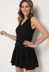 Czarna Sukienka Góra w Stylu Kamizelki i Rozkloszowany Dół Eviraia. Czarne sukienki damskie Born2be, bez wzorów, klasyczne, bez ramiączek. Za 139.99 zł.