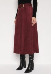 Bordowa Rozkloszowana Wiskozowa Spódnica z Bawełną Ozdobiona Paskiem Nawedea. Czerwone spódnice damskie Born2be, na co dzień, l, bez wzorów, z bawełny, eleganckie, midi. Za 139.99 zł.