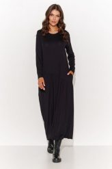 Czarna Maxi Sukienka z Wiskozy. Czarne sukienki damskie Makadamia, bez wzorów, z elastanu, bez ramiączek. Za 229.90 zł.