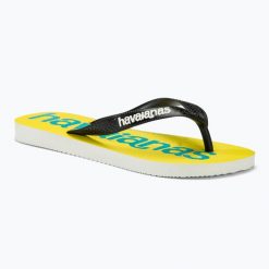 Japonki Havaianas Top Logomania 2 white /. Żółte klapki damskie Havaianas, bez wzorów, z materiału, bez obcasa, bez zapięcia. Za 119.99 zł.