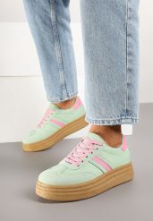 Jasnozielone Sneakersy na Platformie w Stylu Kultowych Tenisówek Gonoriel. Zielone obuwie sportowe damskie Born2be, z jeansu, bez zapięcia, tenisowe. Za 89.99 zł.