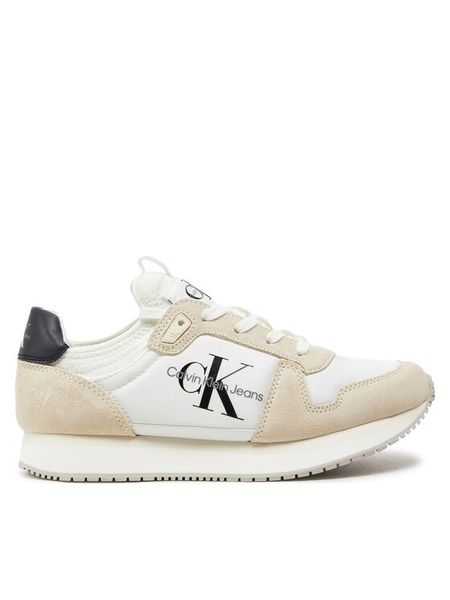 Calvin Klein Jeans Sneakersy Runner Sock Laceup Ny-Lth Wn YW0YW00840 Biały. Białe obuwie sportowe damskie Calvin Klein Jeans, z jeansu, bez zapięcia. Za 229.99 zł.