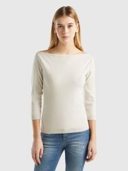 Benetton Sweter w kolorze beżowym rozmiar: XL. Brązowe swetry klasyczne damskie Benetton, xl, z bawełny, bez kołnierzyka. Za 100.99 zł.