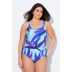 Damskie Strój kąpielowy bez miękkich miseczek okrągły dekolt. Niebieskie stroje jednoczęściowe Ulla Popken, bez wzorów, z elastanu. Za 199.99 zł.