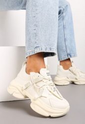 Beżowe Sneakersy Ozdobione Napisami na Wysokiej Podeszwie Uvanda. Brązowe obuwie sportowe damskie Renee, bez zapięcia, trekkingowe. Za 49.99 zł.