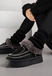 Czarne Śniegowce na Platformie Ozdobione Frędzlami i Haftem Ezivelle. Czarne śniegowce damskie Renee. Za 109.99 zł.