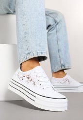 Białe Trampki na Grubej Podeszwie z Ażurową Cholewką Felariona. Białe obuwie sportowe damskie Born2be, z jeansu, bez zapięcia. Za 64.99 zł.