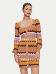 Guess Sukienka dzianinowa W4YK90 Z3GC0 Pomarańczowy Regular Fit. Brązowe sukienki damskie Guess, z aplikacjami, z dzianiny, bez ramiączek. Za 359.99 zł.