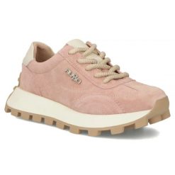 Skórzane półbuty sneakersy na platformie różowe Filippo DP7498. Czerwone półbuty damskie Filippo, bez wzorów, ze skóry, bez obcasa, na platformie, bez zapięcia. Za 219.99 zł.