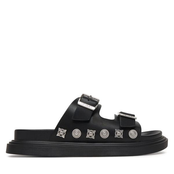 Klapki Just Cavalli. Czarne klapki damskie Just Cavalli, bez wzorów, bez obcasa, bez zapięcia. Za 645.99 zł.