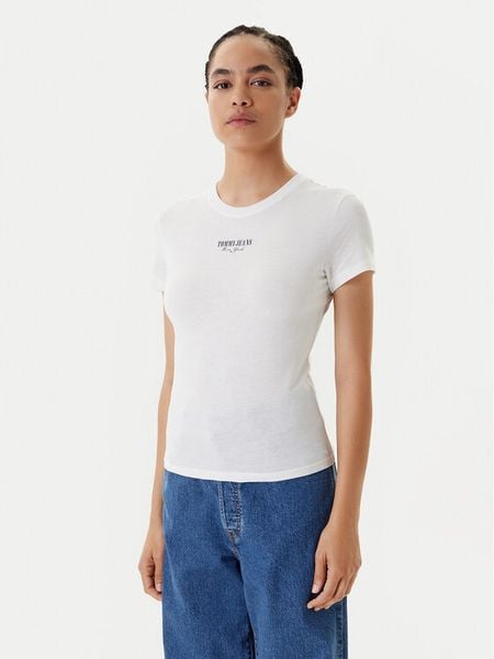 Tommy Jeans T-Shirt Essential DW0DW20913 Biały Slim Fit. Białe t-shirty damskie Tommy Jeans, xs, bez wzorów, z jeansu, bez kołnierzyka. Za 129.99 zł.