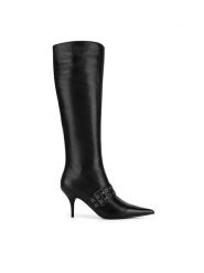 Eva Minge Kozaki BUSMA-SLT062-1501 Czarny. Czarne kozaki damskie Eva Minge, ze skóry, bez obcasa, na szpilce, bez zapięcia. Za 599.99 zł.