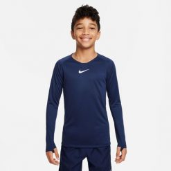 Koszulka Termoaktywna Juniorska Nike First Layer. Niebieskie koszulki damskie Nike, bez wzorów, bez kołnierzyka, bez ramiączek. Za 89.99 zł.